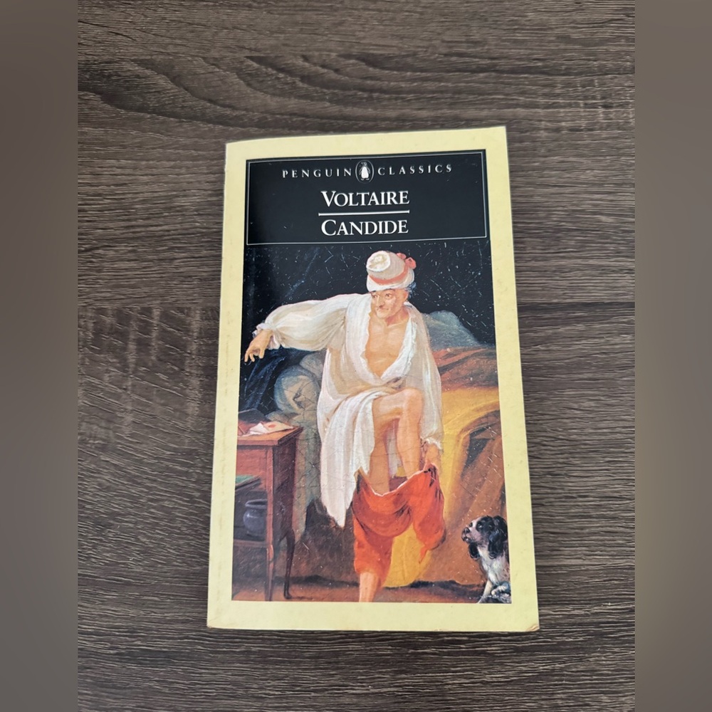Candide; Voltaire, Penguin Classics edition; 1986; Penguin Books.